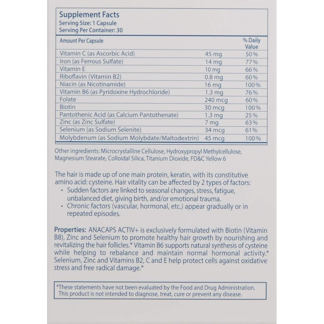 Capsule ingredients list of Ducray Anacaps Activ+