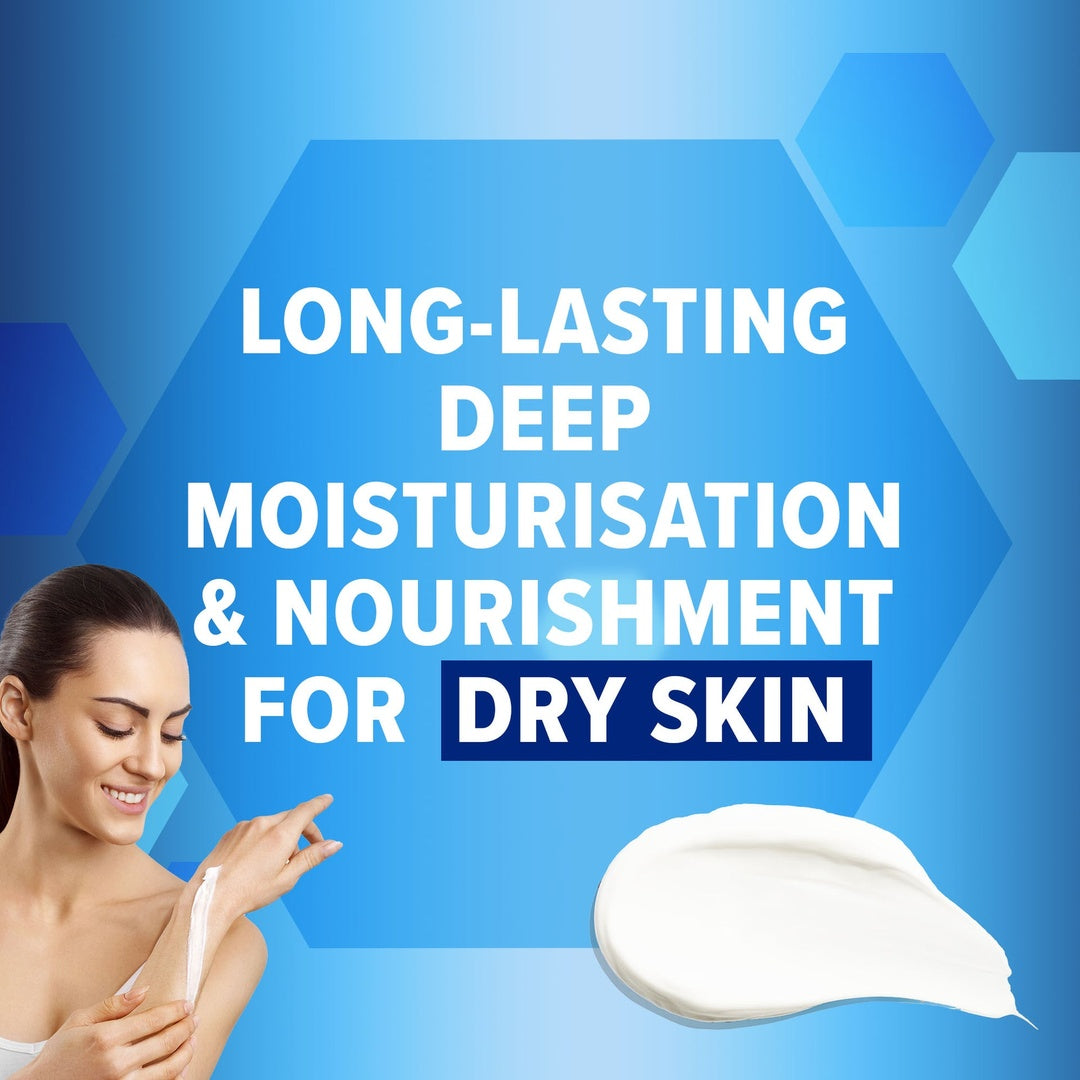 Large family-size moisturiser for daily relief from dry, irritated skin