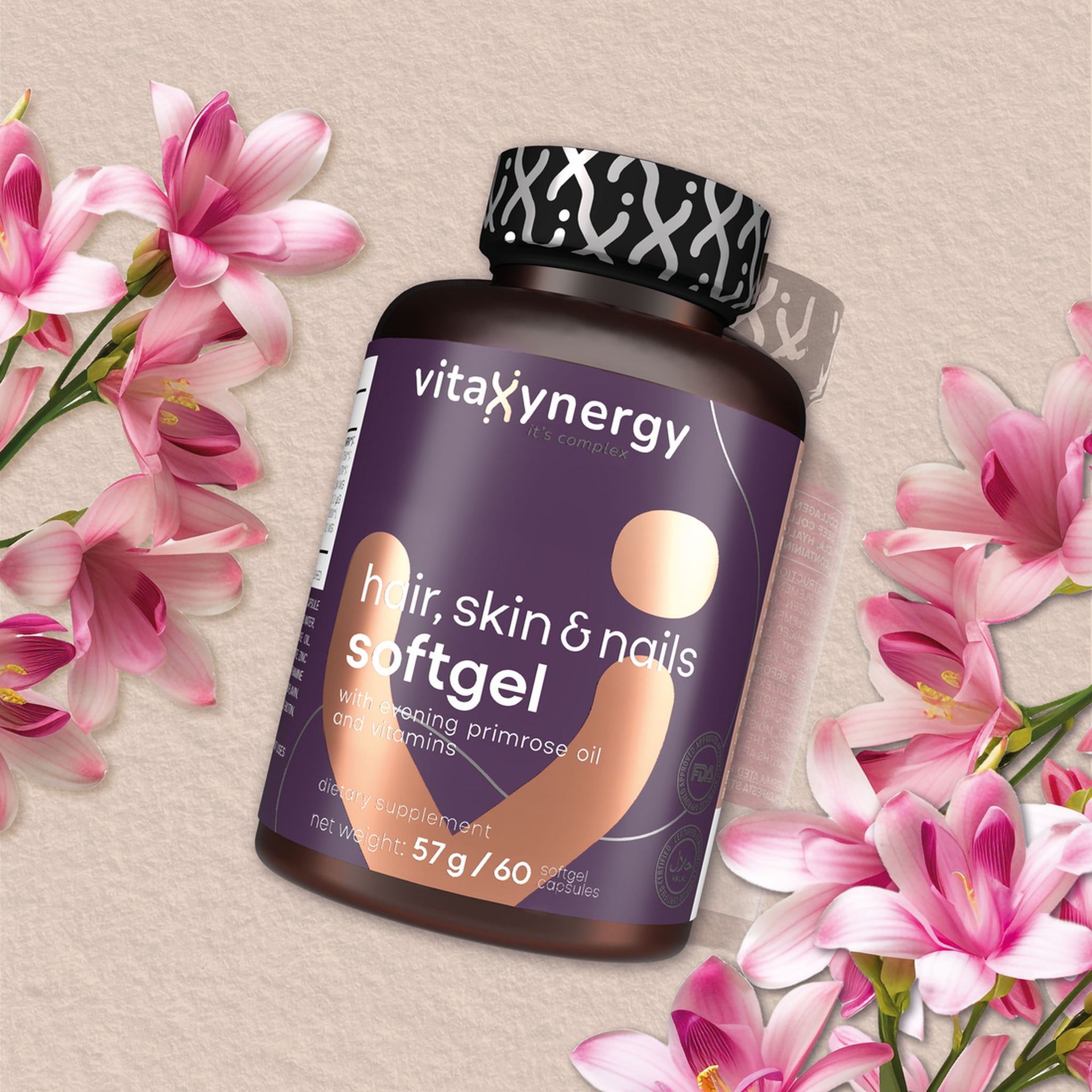 Biotin, Vitamin E, and Primrose Oil capsules for hair, skin & nails